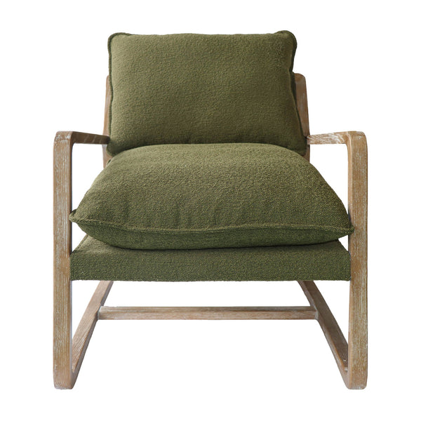 Lh Imports Huntington Club Chair - Luxurious Moss Boucle With Distressed Ash Finish For Stylish Relaxation Green,Brown Ash,Polyester,Pu Foam,Polyester Fiber Snh-43
