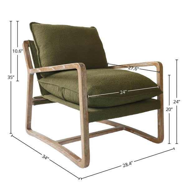 Lh Imports Huntington Club Chair - Luxurious Moss Boucle With Distressed Ash Finish For Stylish Relaxation Green,Brown Ash,Polyester,Pu Foam,Polyester Fiber Snh-43