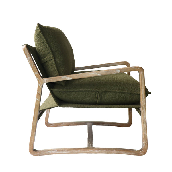 Lh Imports Huntington Club Chair - Luxurious Moss Boucle With Distressed Ash Finish For Stylish Relaxation Green,Brown Ash,Polyester,Pu Foam,Polyester Fiber Snh-43