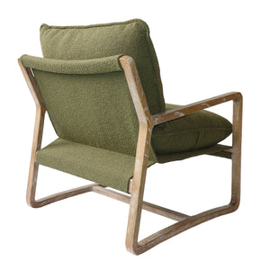 Lh Imports Huntington Club Chair - Luxurious Moss Boucle With Distressed Ash Finish For Stylish Relaxation Green,Brown Ash,Polyester,Pu Foam,Polyester Fiber Snh-43