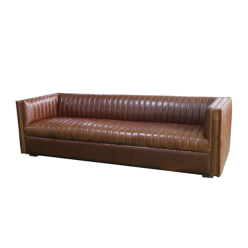 Lh Imports Channel Sofa - Luxurious Camel Brown Design With Solid Ash Wood Frame For Stunning Home Decor Brown Seat, 93% Pu Foam,7% Polyester Fiber, Fabric, Pu Leather,Ash Wood, Snh-61