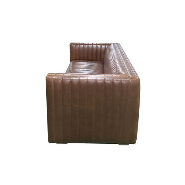 Lh Imports Channel Sofa - Luxurious Camel Brown Design With Solid Ash Wood Frame For Stunning Home Decor Brown Seat, 93% Pu Foam,7% Polyester Fiber, Fabric, Pu Leather,Ash Wood, Snh-61