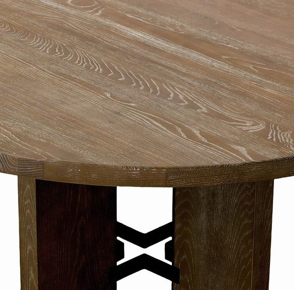 Lh Imports Fraser Round Dining Table - Stylish Solid Ash Wood Base, Unique Design For Comfortable Group Seating Brown Ash,Ash Veneer,Plywood,Black Metal Snh-65s