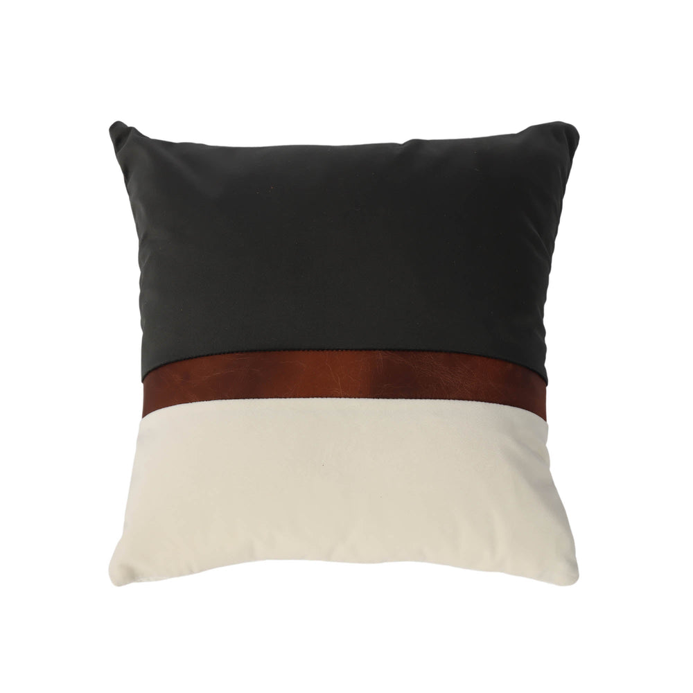 Lh Imports Mood Decorative Pillow - Luxurious Black & White Velvet With Leather Trim For Stylish Home Decor Black,White,Brown Polyester,Leather,Polyester Fiber Snh-70-md