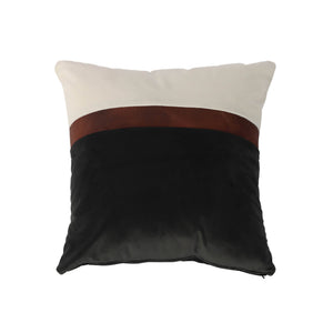 Lh Imports Mood Decorative Pillow - Luxurious Black & White Velvet With Leather Trim For Stylish Home Decor Black,White,Brown Polyester,Leather,Polyester Fiber Snh-70-md