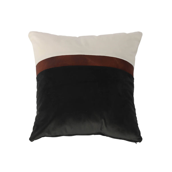 Lh Imports Mood Decorative Pillow - Luxurious Black & White Velvet With Leather Trim For Stylish Home Decor Black,White,Brown Polyester,Leather,Polyester Fiber Snh-70-md
