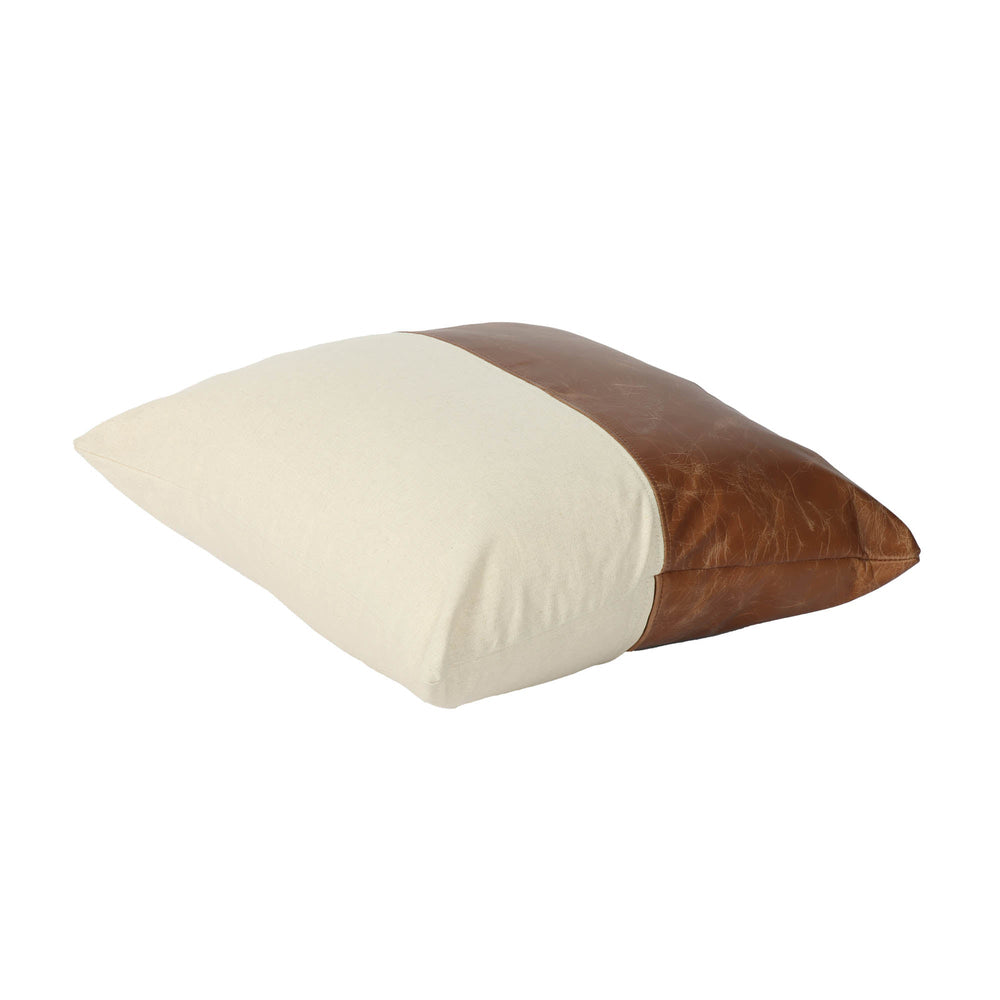 Lh Imports Two Tone Decorative Pillow - Luxurious 100% Leather & Linen Cushion For Stylish Home Décor! Brown,Beige Fabric & Leather Snh-70-ttd