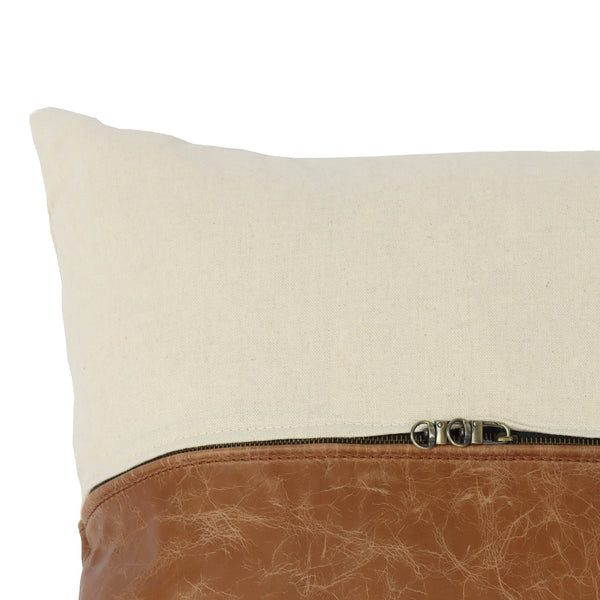 Lh Imports Two Tone Decorative Pillow - Luxurious 100% Leather & Linen Cushion For Stylish Home Décor! Brown,Beige Fabric & Leather Snh-70-ttd