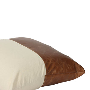Lh Imports Two Tone Decorative Pillow - Luxurious 100% Leather & Linen Cushion For Stylish Home Décor! Brown,Beige Fabric & Leather Snh-70-ttd