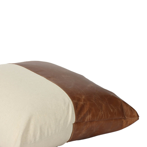 Lh Imports Two Tone Decorative Pillow - Luxurious 100% Leather & Linen Cushion For Stylish Home Décor! Brown,Beige Fabric & Leather Snh-70-ttd