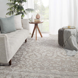 Jaipur Living Jaipur Living Sonnette Hand Knotted Brocade Viscose Rug Neutral Taupe Gray Fringe 9' x 12' RUG146563