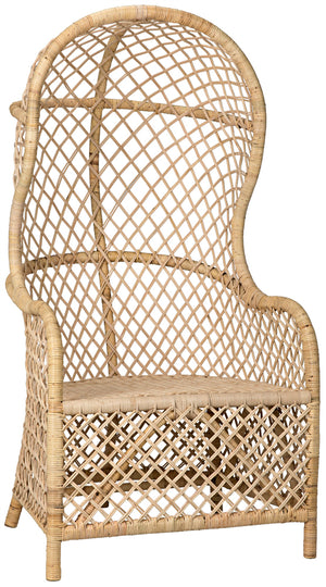 Noir Gigi Hand-woven Natural Rattan Hooded Accent Chair for Sunroom or Porch SOF203
