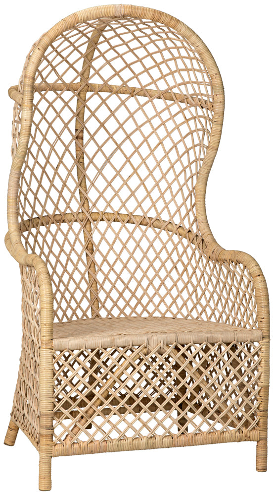 Noir Gigi Hand-woven Natural Rattan Hooded Accent Chair for Sunroom or Porch SOF203