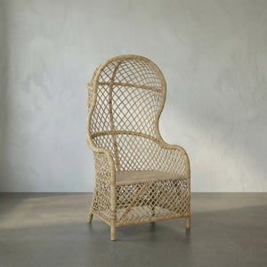Gigi Hand-woven Natural Rattan Hooded Accent Chair for Sunroom or Porch