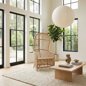 Gigi Hand-woven Natural Rattan Hooded Accent Chair for Sunroom or Porch