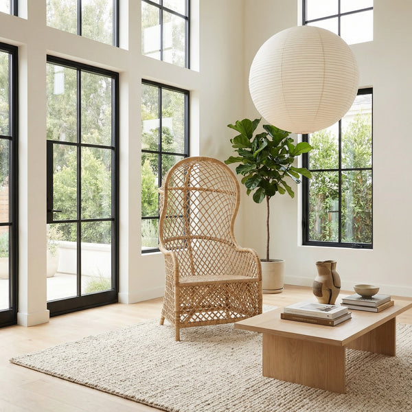 Gigi Hand-woven Natural Rattan Hooded Accent Chair for Sunroom or Porch
