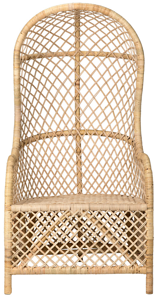 Gigi Hand-woven Natural Rattan Hooded Accent Chair for Sunroom or Porch