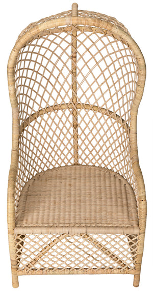 Gigi Hand-woven Natural Rattan Hooded Accent Chair for Sunroom or Porch