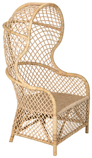 Gigi Hand-woven Natural Rattan Hooded Accent Chair for Sunroom or Porch