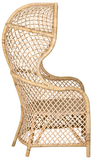 Gigi Hand-woven Natural Rattan Hooded Accent Chair for Sunroom or Porch