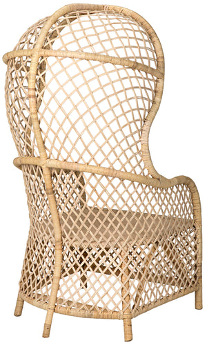 Gigi Hand-woven Natural Rattan Hooded Accent Chair for Sunroom or Porch