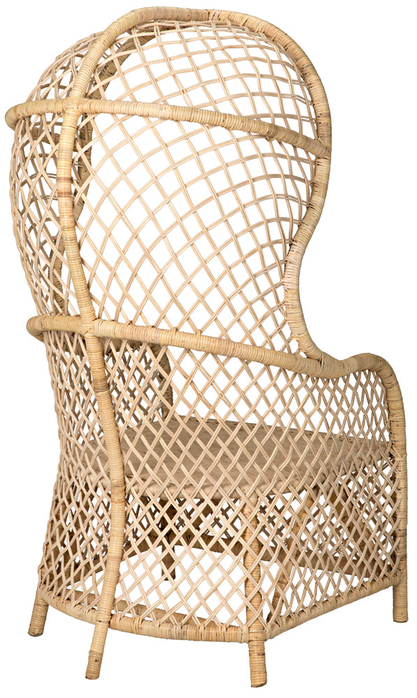 Gigi Hand-woven Natural Rattan Hooded Accent Chair for Sunroom or Porch