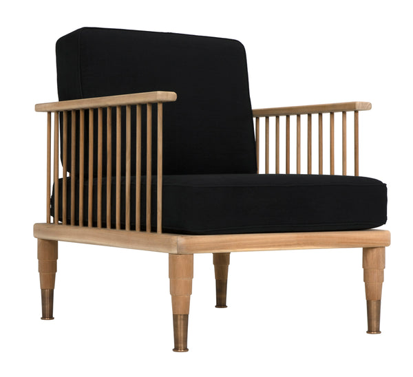 Noir Murphy Solid Teak Accent Chair Handcrafted Indonesian Wood with Black Cotton Accents SOF328T