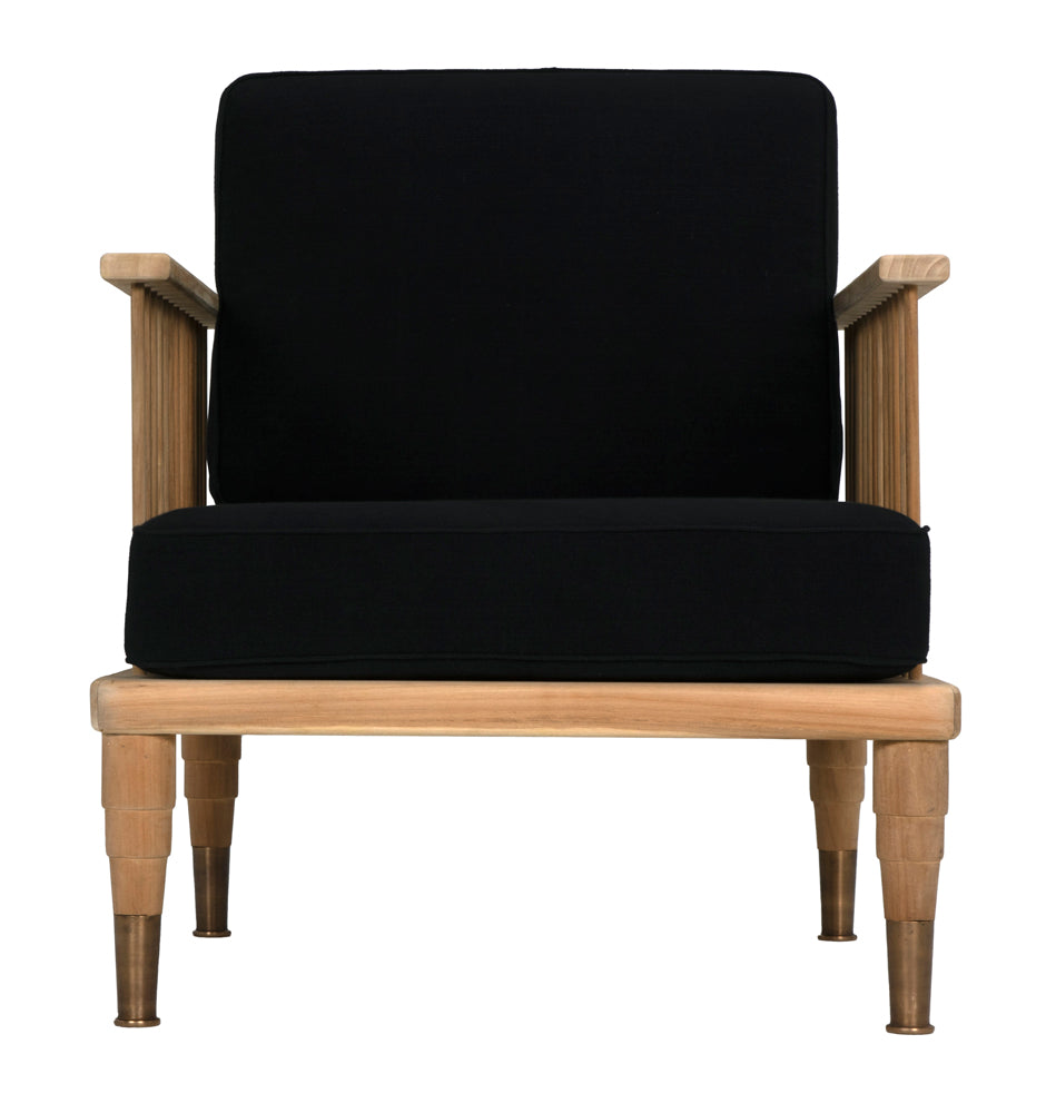 Noir Murphy Solid Teak Accent Chair Handcrafted Indonesian Wood with Black Cotton Accents SOF328T