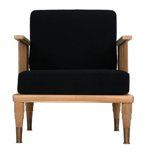 Murphy Solid Teak Accent Chair Handcrafted Indonesian Wood with Black Cotton Accents