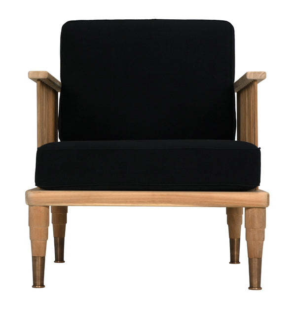 Murphy Solid Teak Accent Chair Handcrafted Indonesian Wood with Black Cotton Accents