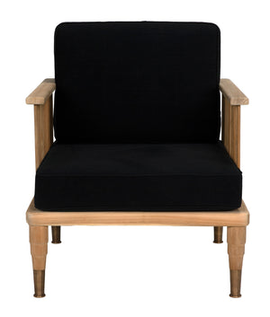 Murphy Solid Teak Accent Chair Handcrafted Indonesian Wood with Black Cotton Accents