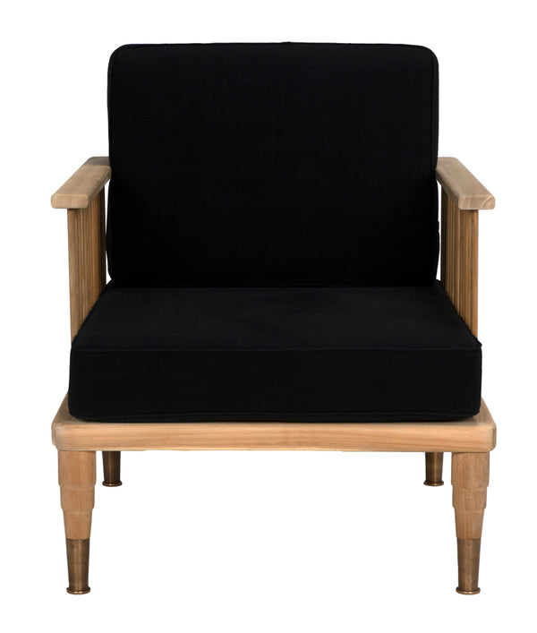 Murphy Solid Teak Accent Chair Handcrafted Indonesian Wood with Black Cotton Accents