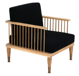 Murphy Solid Teak Accent Chair Handcrafted Indonesian Wood with Black Cotton Accents
