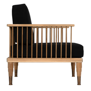Murphy Solid Teak Accent Chair Handcrafted Indonesian Wood with Black Cotton Accents