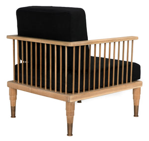 Murphy Solid Teak Accent Chair Handcrafted Indonesian Wood with Black Cotton Accents