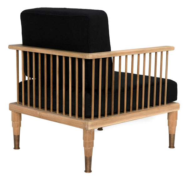 Murphy Solid Teak Accent Chair Handcrafted Indonesian Wood with Black Cotton Accents