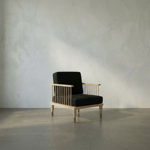 Murphy Solid Teak Accent Chair Handcrafted Indonesian Wood with Black Cotton Accents