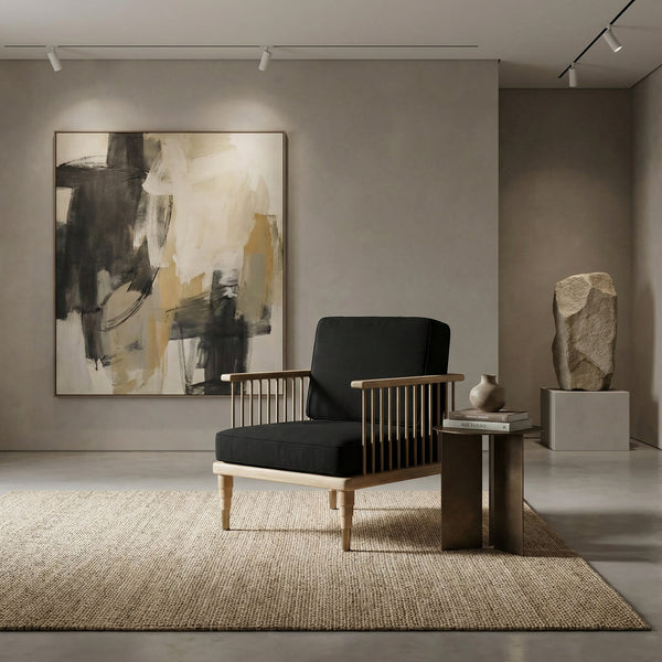 Murphy Solid Teak Accent Chair Handcrafted Indonesian Wood with Black Cotton Accents