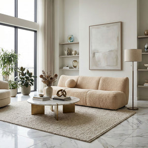 Mcclain Three Seat Sofa in Plush Teddy Fleece for Modern Living Rooms