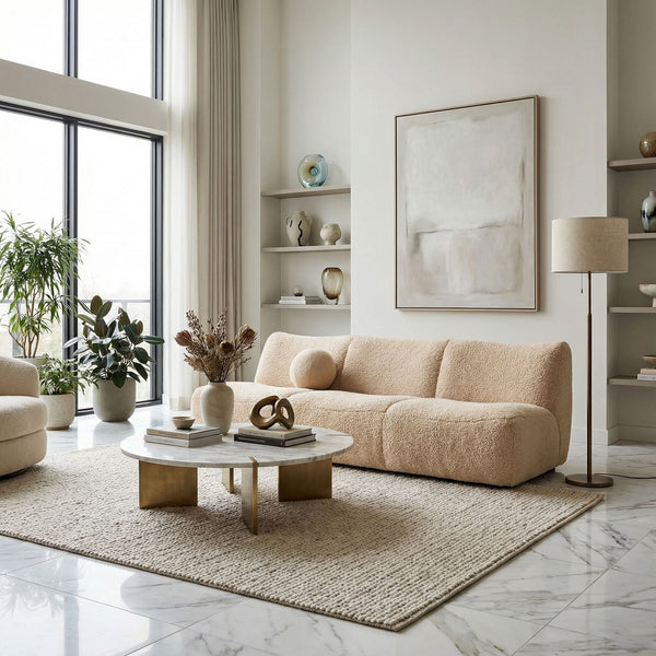 Mcclain Three Seat Sofa in Plush Teddy Fleece for Modern Living Rooms