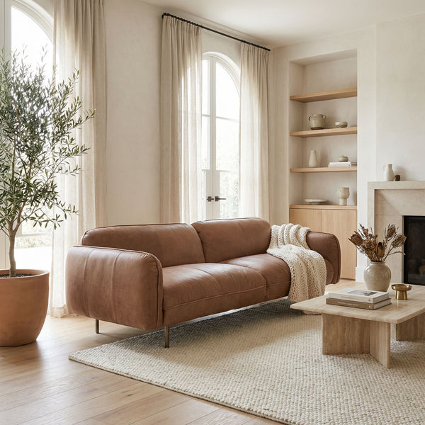 Franklin Leather Sofa with Metal Frame Generously Padded for Modern Living Rooms