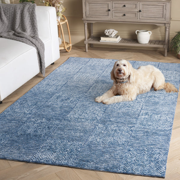 Safavieh Soho Hand-Tufted Dark Blue Ivory Rug With Herringbone Geometric Design, Plush Viscose-Wool Blend Elegance 3'-0" x 5'-0" SOH180M-3
