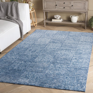 Safavieh Soho Hand-Tufted Dark Blue And Ivory Geometric Rug, Low Pile Viscose-Wool Blend, 5X8 5'-0" x 8'-0" SOH180M-5