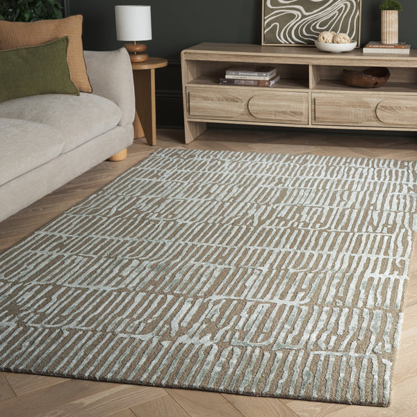 Safavieh Soho Hand-Tufted Green Brown Area Rug — Low-Pile Viscose-Wool Blend For Modern, Cozy Interiors 6'-0" x 9'-0" SOH184Y-6