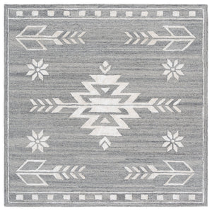 Safavieh Soho Hand-Tufted Grey Ivory Area Rug — Wool-Viscose Blend, Geometric Floral Motif, Soft Low Pile Elegance 4'-0" x 6'-0" SOH659F-4