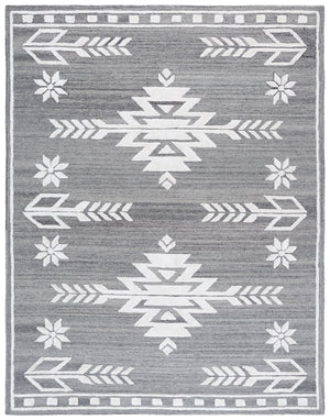 Safavieh Soho Hand-Tufted Grey Ivory Area Rug — Wool-Viscose Blend, Geometric Floral Motif, Soft Low Pile Elegance 4'-0" x 6'-0" SOH659F-4