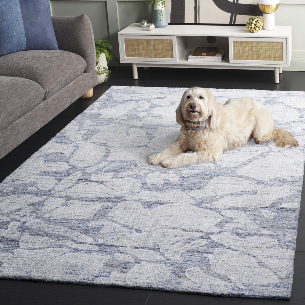 Safavieh Soho Hand‑Tufted Blue Ivory Area Rug — Modern Abstract Floral Design, Wool Blend, Durable Comfort 5'-0" x 8'-0" SOH660M-5