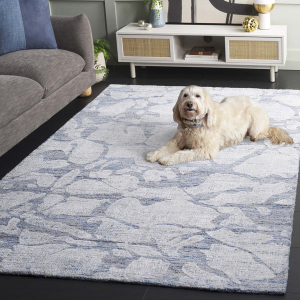 Safavieh Soho Hand‑Tufted Blue Ivory Area Rug — Modern Abstract Floral Design, Wool Blend, Durable Comfort 5'-0" x 8'-0" SOH660M-5