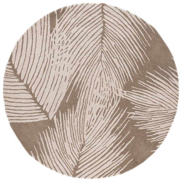 Safavieh Soho Hand-Tufted Round Rug Beige Ivory With Palm-Frond Motif, Wool-Viscose Blend, High-Low Pile Elegance 6'-0" x 6'-0" SOH793A-6R