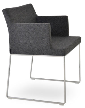 Soho Concept Soho Slide Armchair Dining Chair - Premium Camira Blazer Wool, Chrome Finish, 10-year Guarantee! Chrome,Dark Grey  Soho-concept-dining-chair-05908